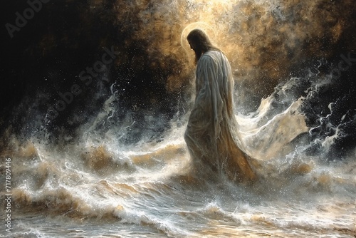 Jesus in the Ocean: A Surreal Painting of the Savior Generative AI