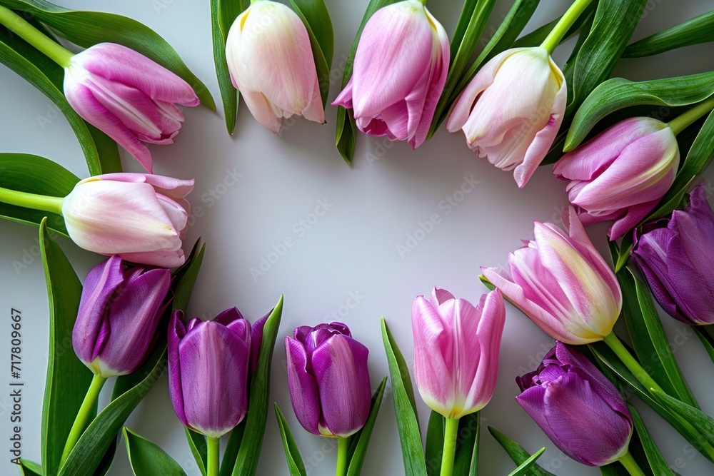 pink and purple tulips in a heart shaped frame pink and purple tulips in a heart shaped frame
