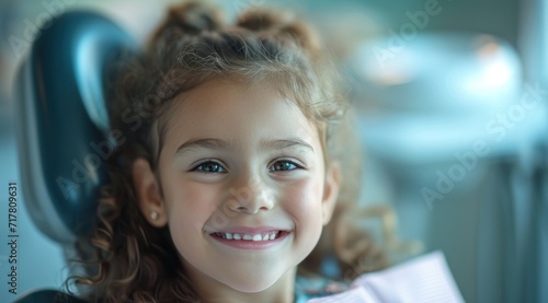 one child smiling in the dental chair,