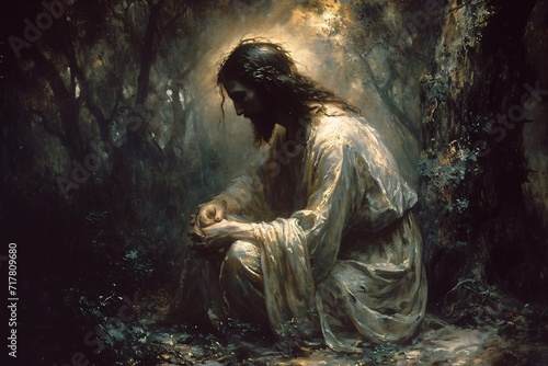 Jesus in the Woods: A Reflection of Faith in the Modern World Generative AI photo