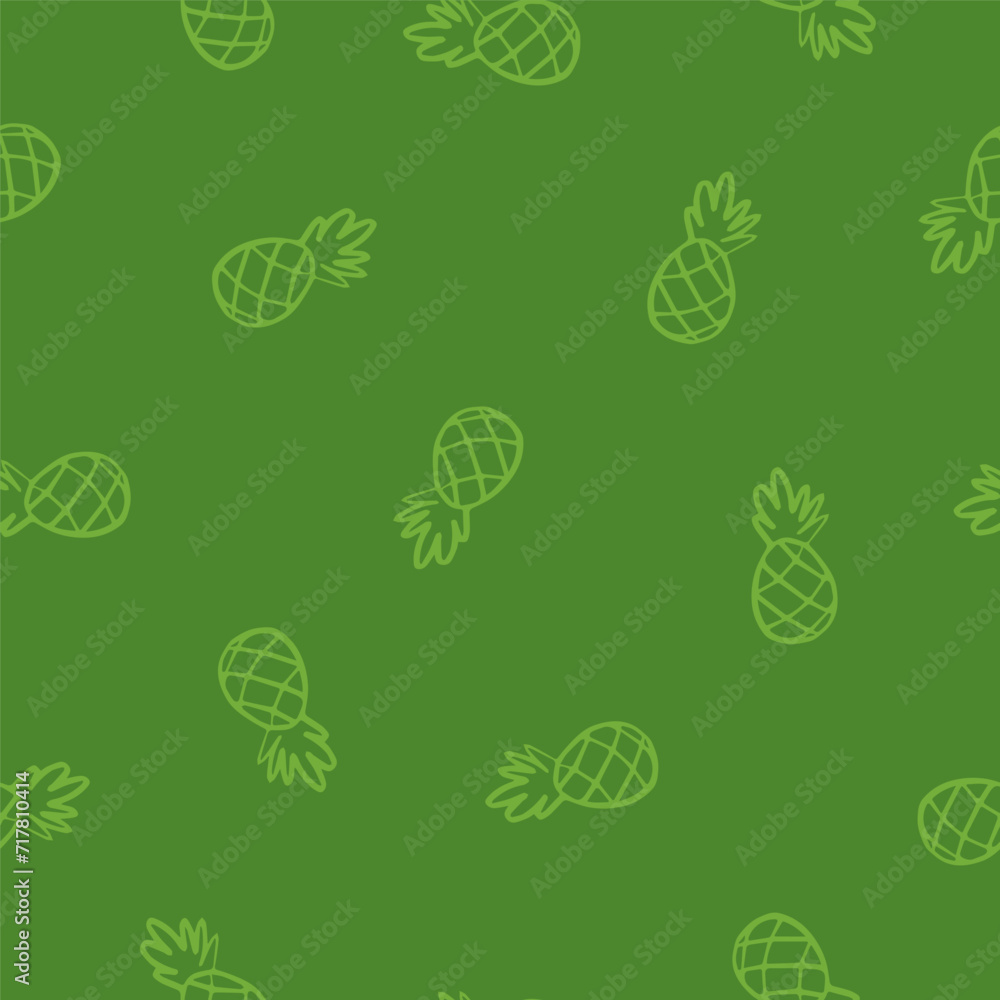 Green seamless pattern with outline pineapples Green seamless pattern with outline pineapples