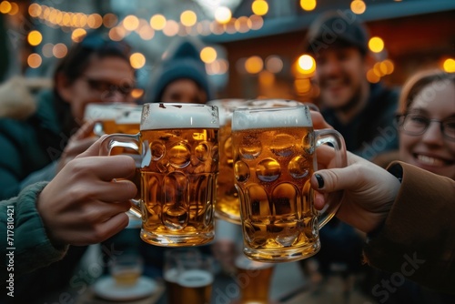 group of friends in the pub toast beer glasses