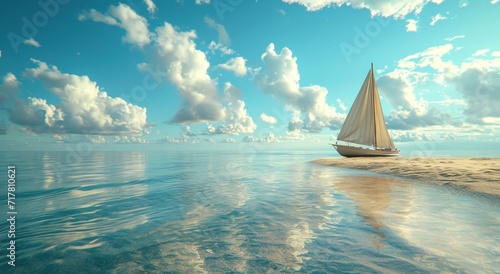 sailing boat on calm blue sand on beach
