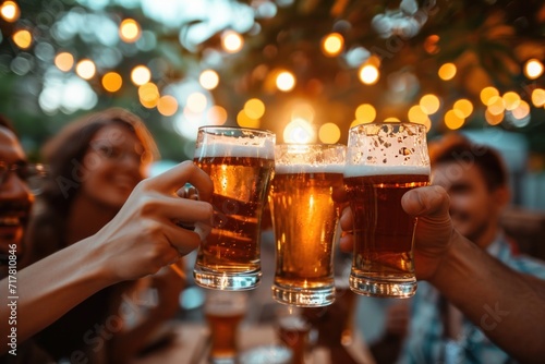 group of friends in the pub toast beer glasses