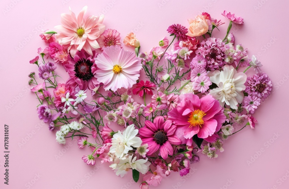 flowers arranged into the shape of a heart on a pink background flowers arranged into the shape of a heart on a pink background
