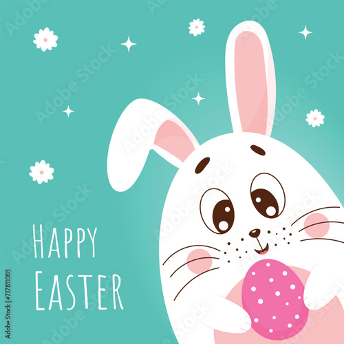 Cute Easter greeting card with bunny ang egg Vector illustration