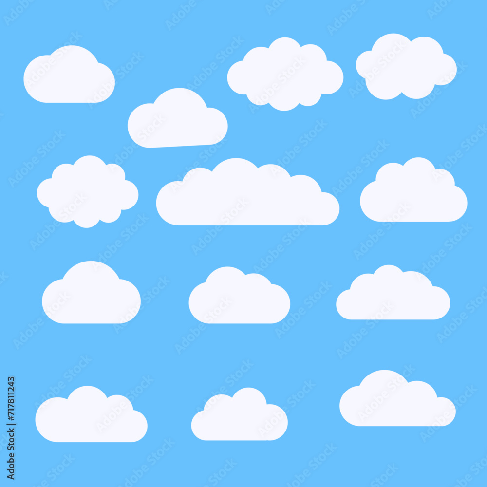 Set of cartoon cloud in a flat design. White cloud collection Set of cartoon cloud in a flat design. White cloud collection