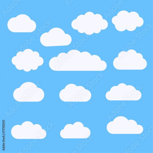 Set of cartoon cloud in a flat design. White cloud collection