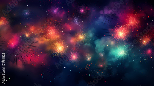 Beautiful creative holiday background. Fireworks and sparkles