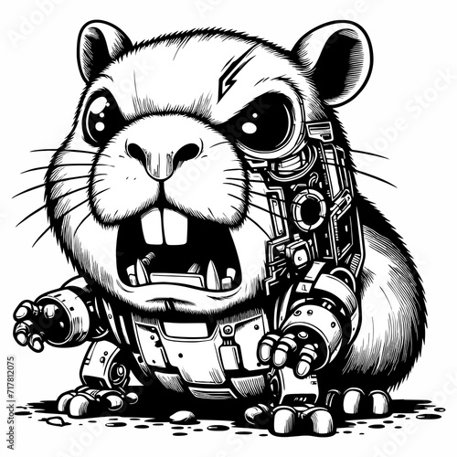 baby cyborg hamster gets angry vector illustration