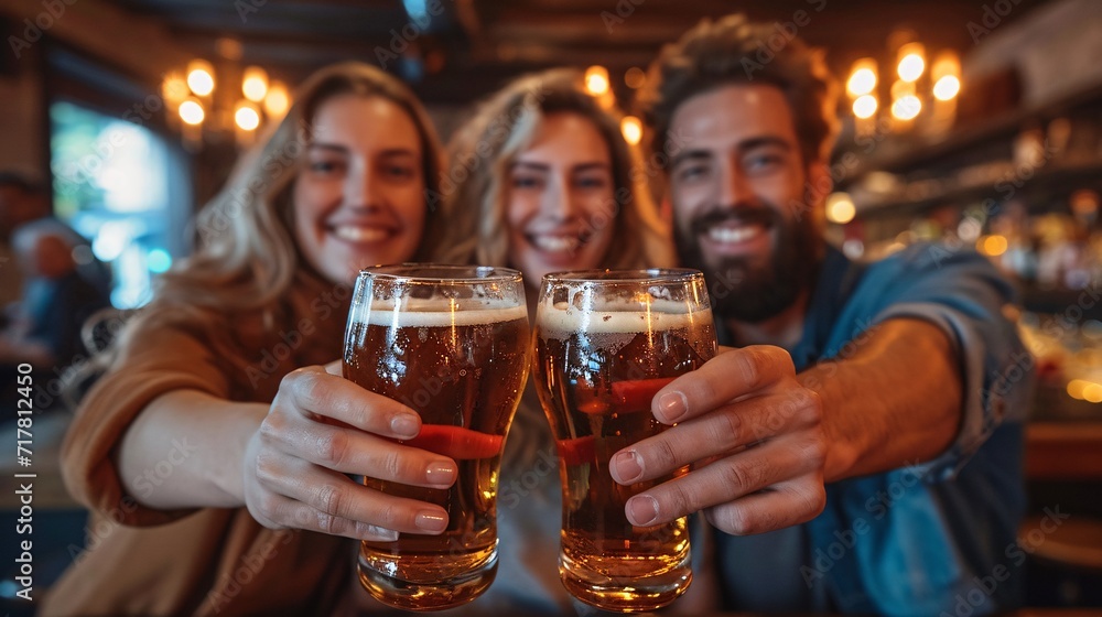 Cheers to the New Year: Three Friends Toasting with Beer Generative AI