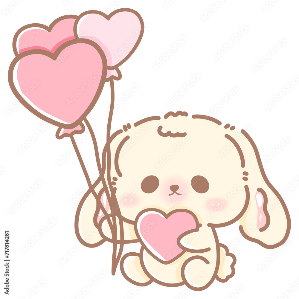 Hand drawn doodle cartoon style illustration of cute kawaii bunny for Valentines day with the heart and love theme pink pastel Hand drawn doodle cartoon style illustration of cute kawaii bunny for Valentines day with the heart and love theme pink pastel