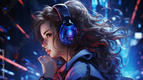anime girl with headphones