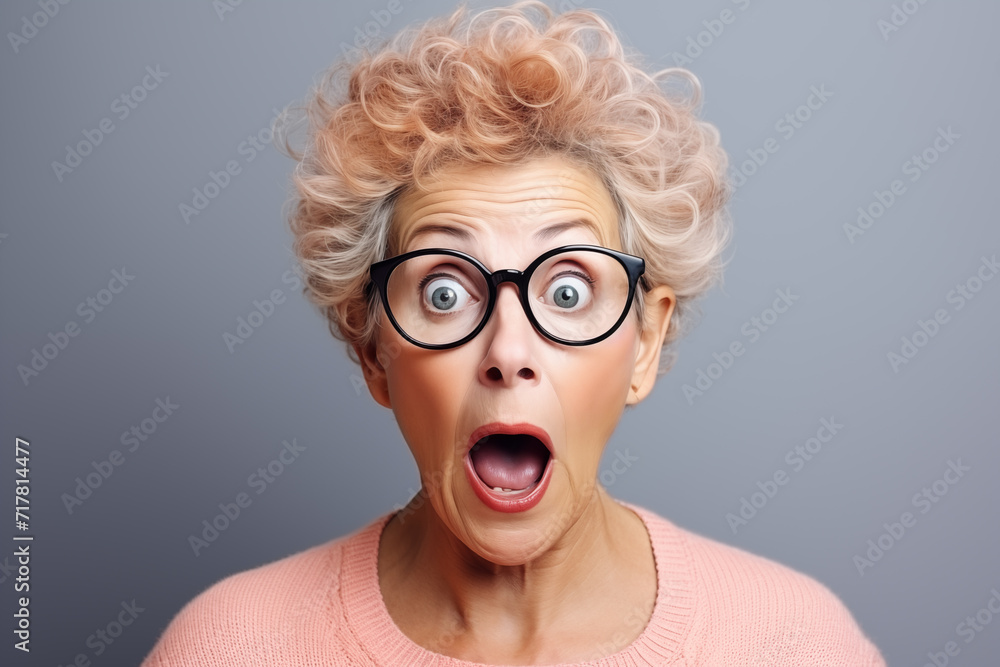studio portrait of a surprised old woman studio portrait of a surprised old woman