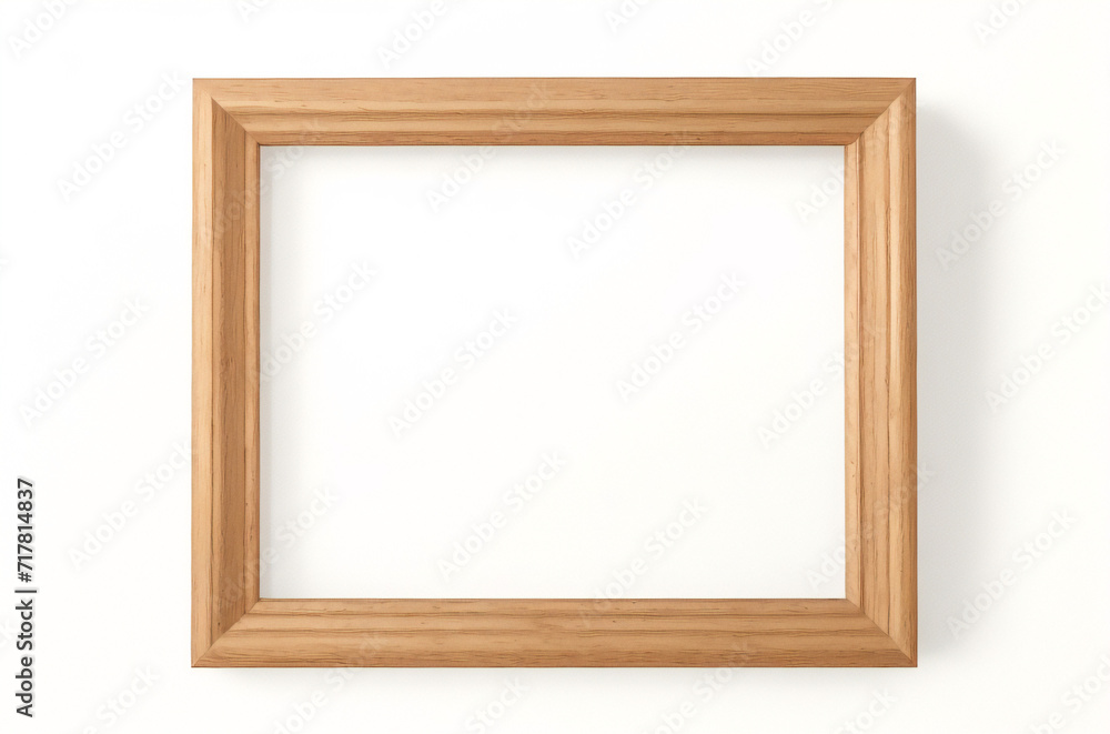 Marco vertical rectangular fino de madera clara colgado en una pared con textura blanca, plano, vista superior, ilustración 3D. Marco vertical rectangular fino de madera clara colgado en una pared con textura blanca, plano, vista superior, ilustración 3D.