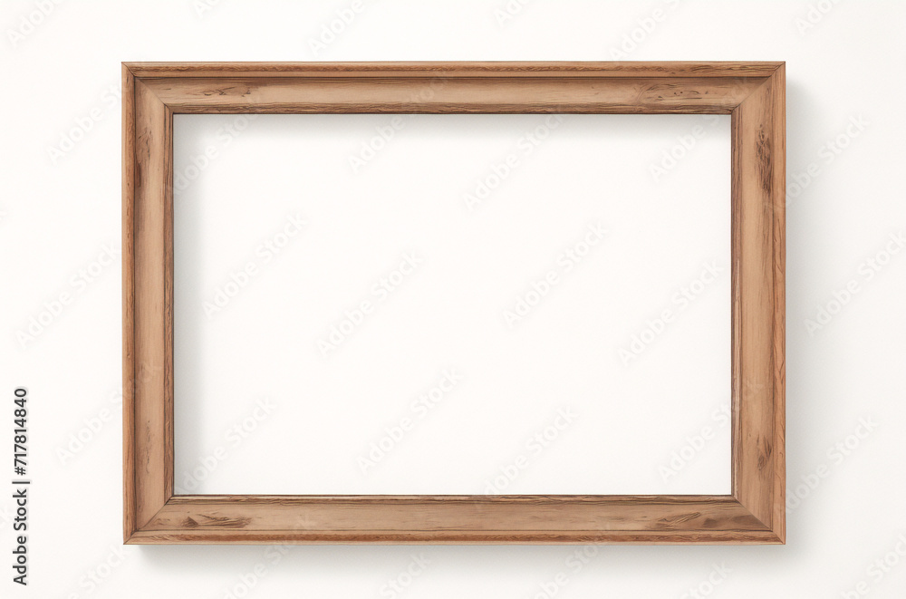 Marco vertical rectangular fino de madera clara colgado en una pared con textura blanca, plano, vista superior, ilustración 3D. Marco vertical rectangular fino de madera clara colgado en una pared con textura blanca, plano, vista superior, ilustración 3D.