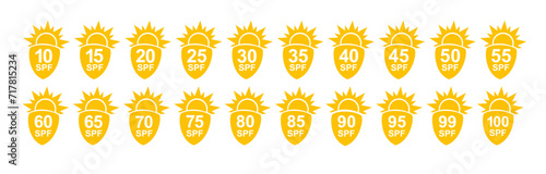 SPF 50 icon. Sun protection for skin. UVA UVB sunscreen protection. SPF icon for or skin cosmetics packaging. Vector