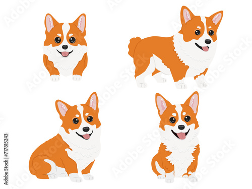 Set of welsh corgi in cartoon  style. Collection of dog characters, flat illustration for design, decor, print, stickers, posters. Vector illustration isolated on a white background.