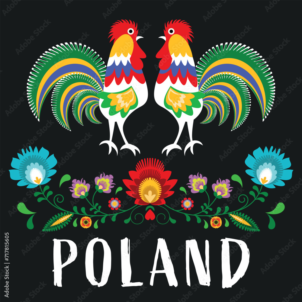 Polski folklor - napis Poland na ciemnym tle