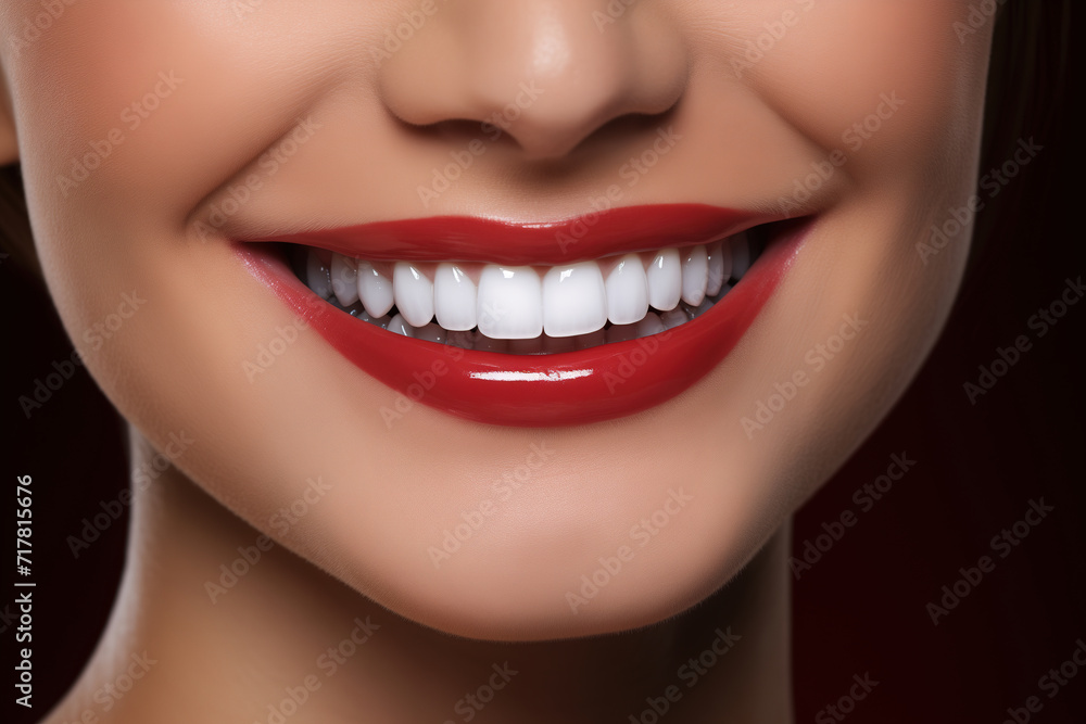 Vivid red female lips and white tooth, gorgeous smile Vivid red female lips and white tooth, gorgeous smile