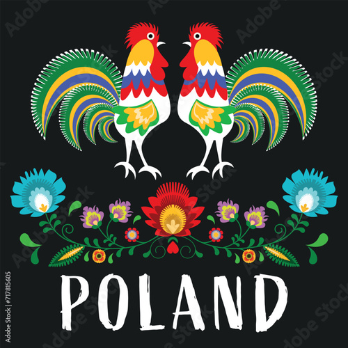 Polski folklor - napis Poland na ciemnym tle