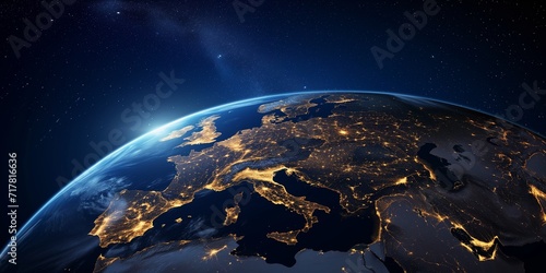 Europe at night viewed from space with city lights of planet Earth