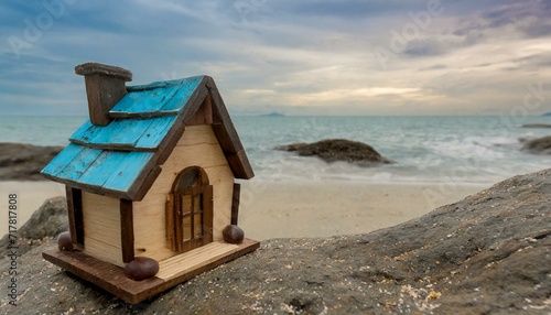 Wavefront Whimsy: Nature-Infused Mini Wooden House on the Shore