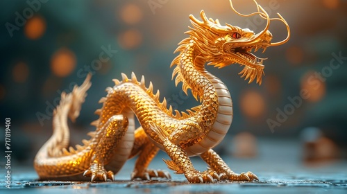 Golden Dragon Sculpture: A Symbol of Power and Wealth Generative AI photo
