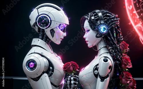 Love in the Circuitry A Futuristic Valentine's Day with AI Robot, Roses, and Hearts