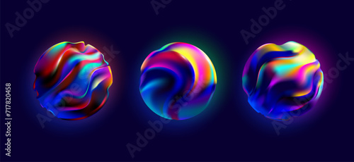 Set of fluid 3D spheres. Iridescent colorful balls. Abstract geometric shape for your design.