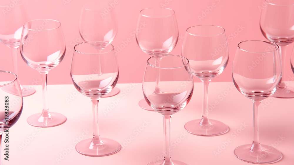 Pink Elegance: Minimalist Pattern Featuring Wine Glasses on a Pastel Pink Background