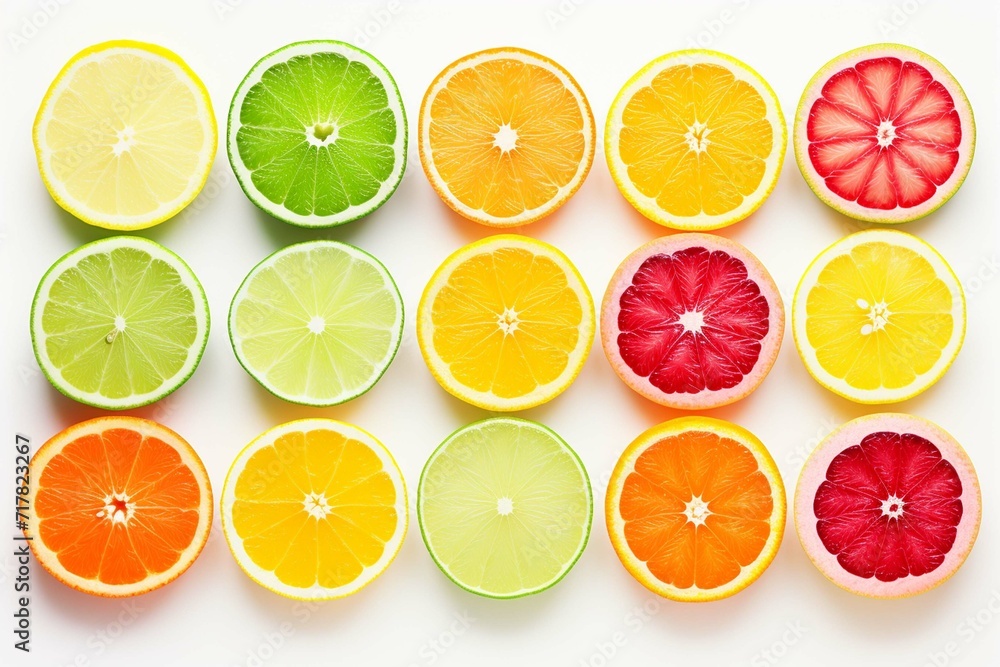 
Highlight a collection of mixed citrus slices isolated on white