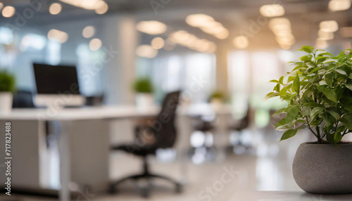 Office interior space background. Working space with defocused effect