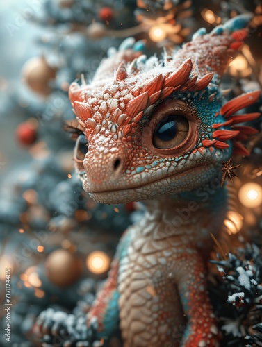 Holiday Lizard  A Christmas-themed Lizard with a Blue and Red Color Scheme Generative AI