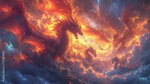 Dragonfire: A Fantasy Artwork of Fire-Breathing Creatures Generative AI