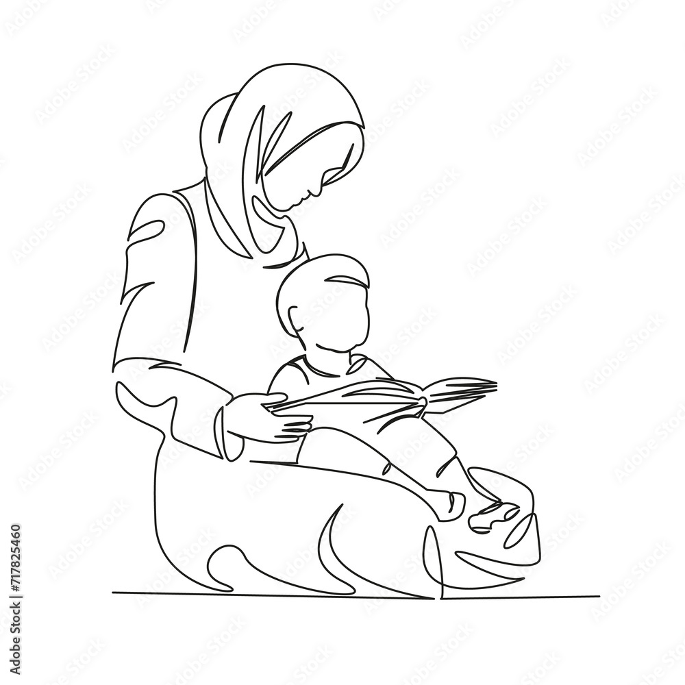 Muslim woman reading a book to a child Muslim woman reading a book to a child