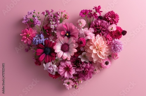 the heart shape of flowers on blond pink background