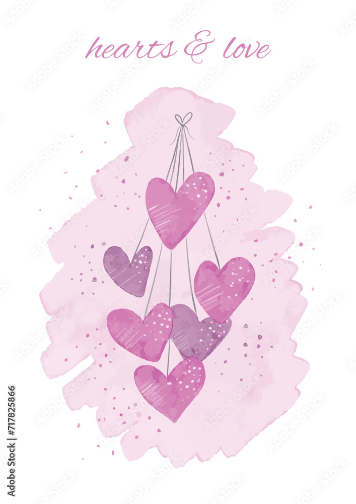 valentine's day icon hearts rose watercolor illustration for designs and cards
