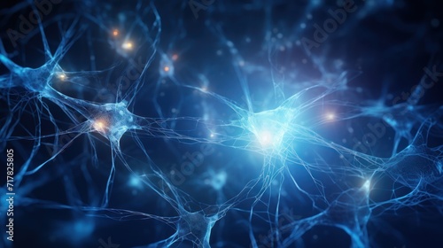 Abstract image of neural connections on a blue background on the theme of artificial intelligence. Important day. Neural connections.