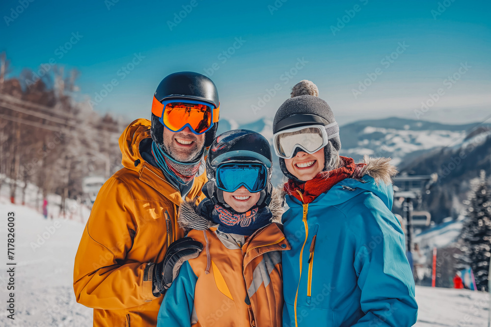 Family going to ski. Standing on the slopes. They love winter and winter sports, especially skiing. Family going to ski. Standing on the slopes. They love winter and winter sports, especially skiing.