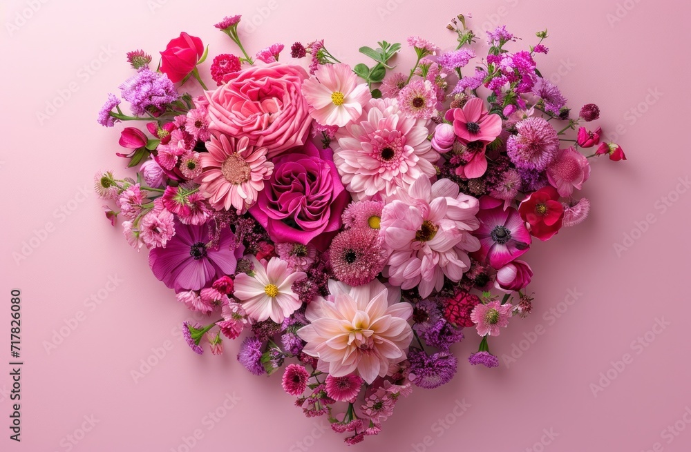 the heart shape of flowers on blond pink background