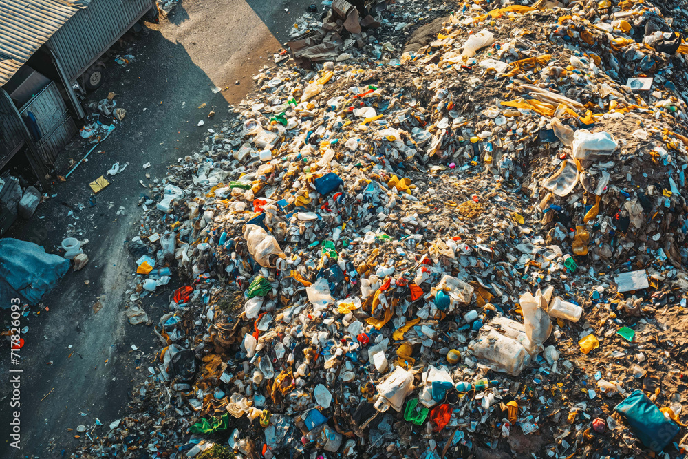 Garbage pile in trash dump or landfill. Pollution concept. Showing how