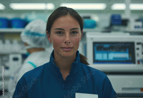 woman lab worker standing in the laboratory and smiling worker