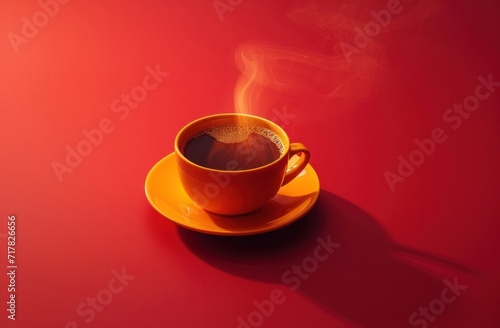 yellow cup of coffee is on fire on a red background