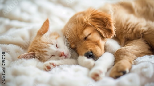 puppy and kitten sleep portrait