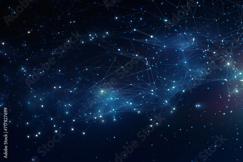 Abstract Technology Network of Blue Grid and Particles on Dark Background