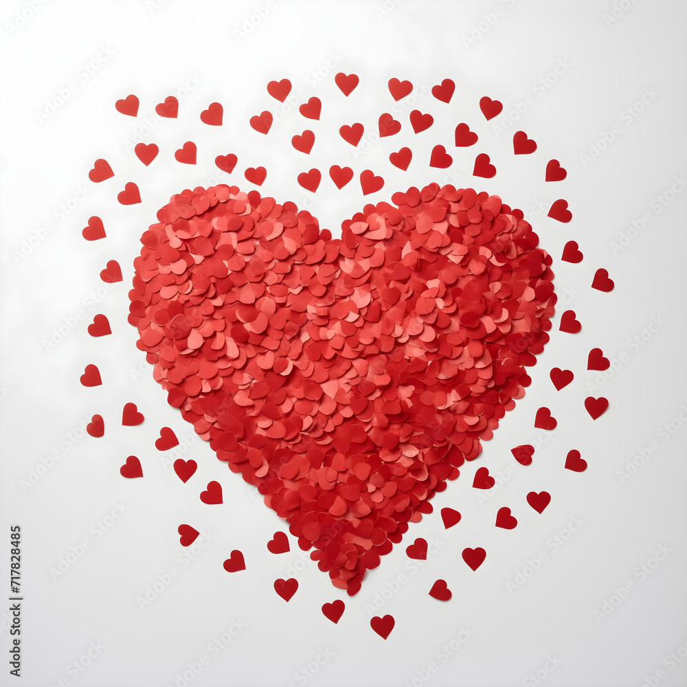 Artistic Elegance: A Red Heart Crafted from Paper Confetti, Isolated on a White Background