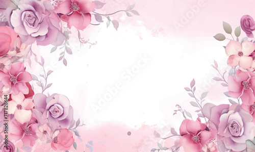 watercolor pink flowers frame background