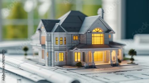 Classic model home design on blueprint