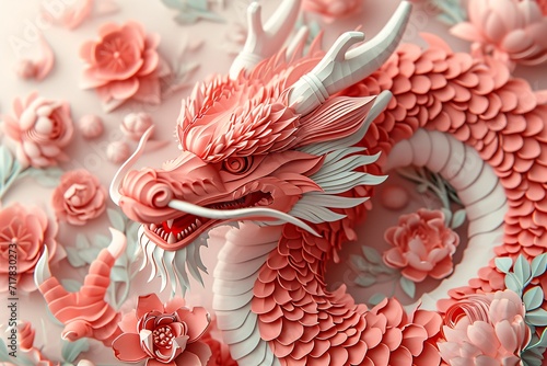 Dragon of Love: A Pink and White Sculpture with Flower Decorations Generative AI